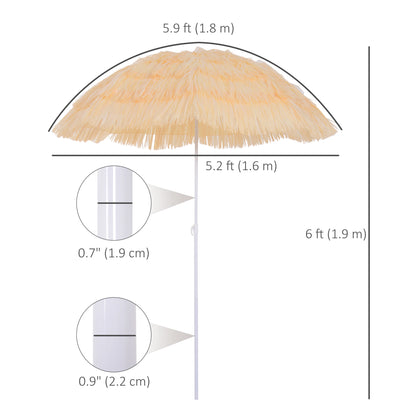 6FT Beach Umbrella Tilt Sunshade Height Adjustable Outdoor Market Patio Yard Crank Deck Sun Shade, Wheat