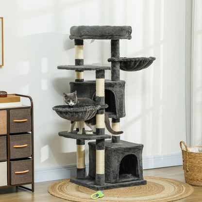 52.5" Cat Tree Tower with Scratching Posts, Cat Condos, Bed, Platforms, Hammocks, for Indoor Cats, Dark Grey