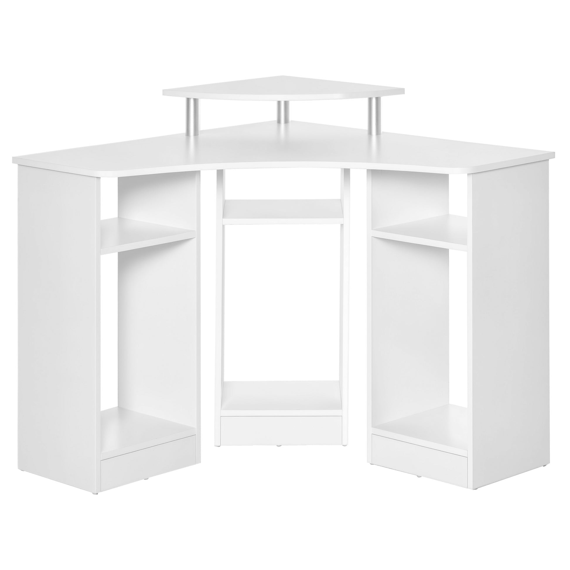 35" L-Shaped Computer Desk with Monitor Stand and Open Shelves, Home Office Corner Desk Study Workstation for Small Space, White