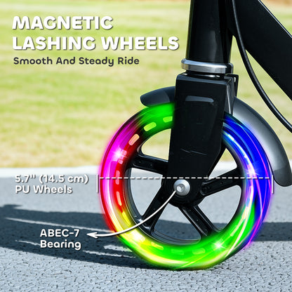 Qaba Scooter for Kids Ages 3-8 with Light Up Wheels, Adjustable Handlebar, Rear Brake & Handbrake for Girls and Boys, Black
