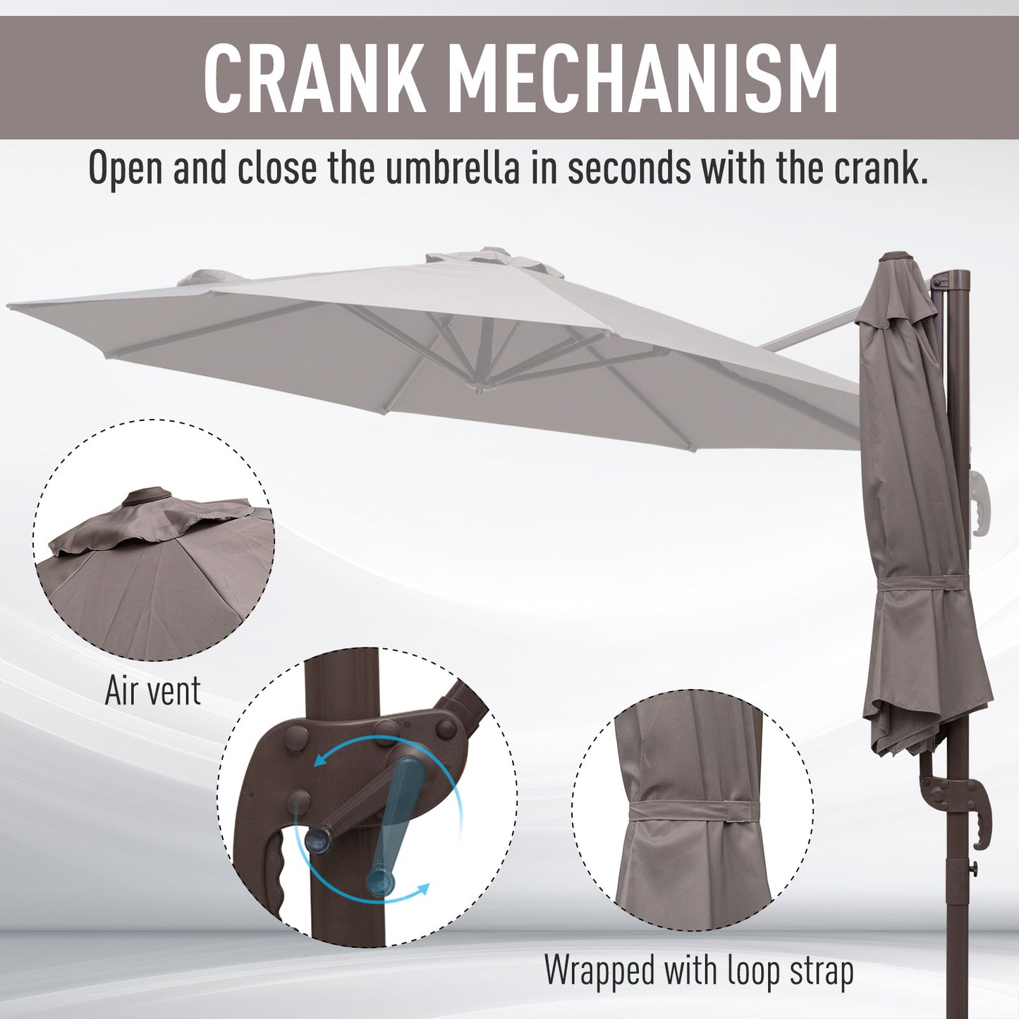 10ft Cantilever Patio Umbrella with 360° Rotation, Crank & Cross Base for Garden Deck Pool Backyard, Grey