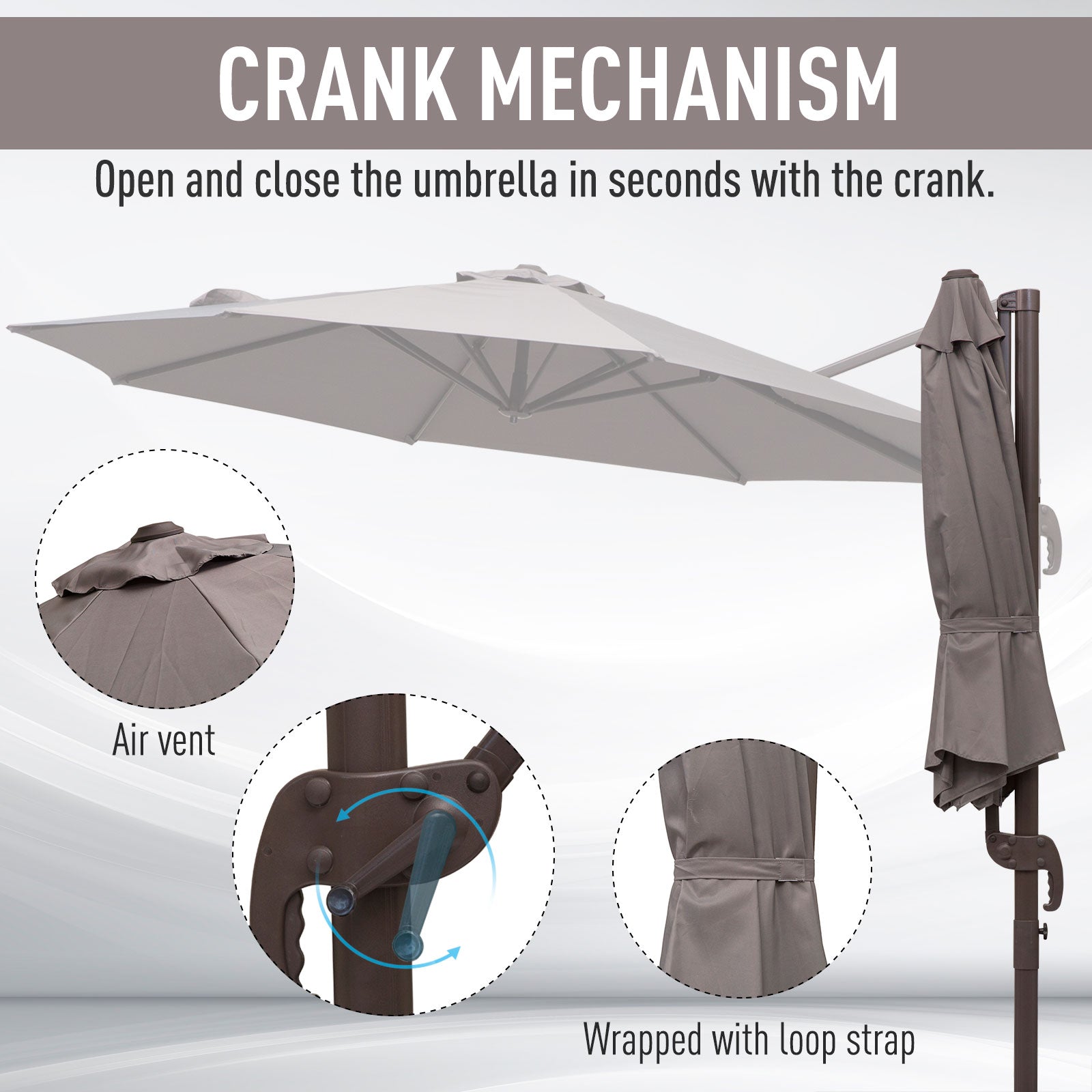 10ft Cantilever Patio Umbrella with 360° Rotation, Crank & Cross Base for Garden Deck Pool Backyard, Grey