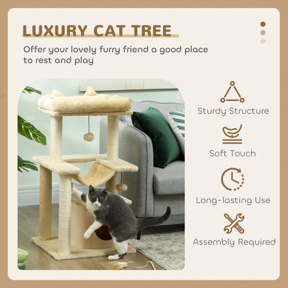 39.25'' Cat Tree Tower Multi-Level Kitten House with Scratching Post Condo Hammock Bed Ball Toy - Beige