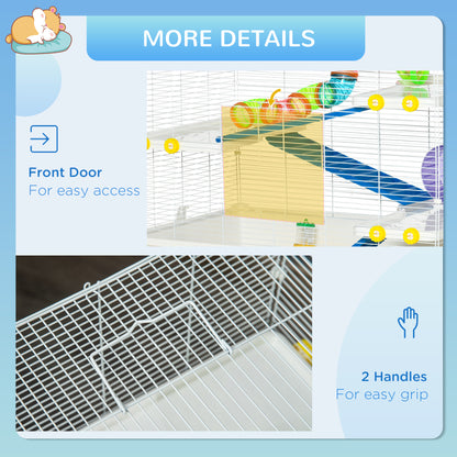 31" Large Hamster Cage, Small Animal House, Multi-storey Gerbil Haven, Tunnel Tube System, with Water Bottle, Exercise Wheel, Food Dish, Ramps, White