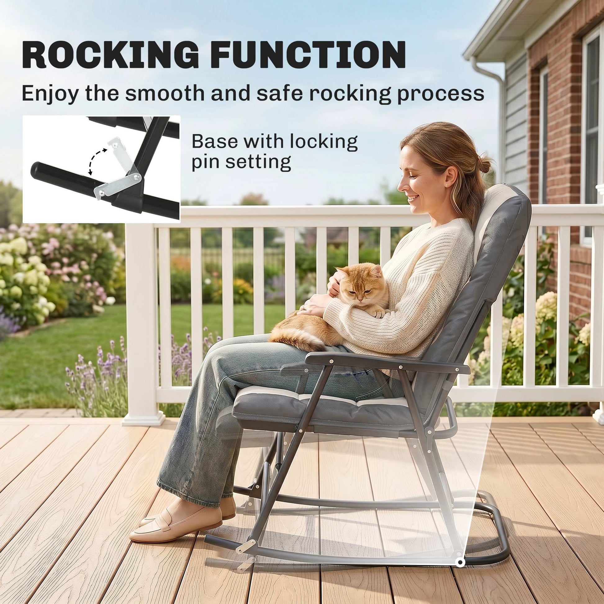 3-Piece Outdoor Foldable Rocking Chair Set, Light Grey