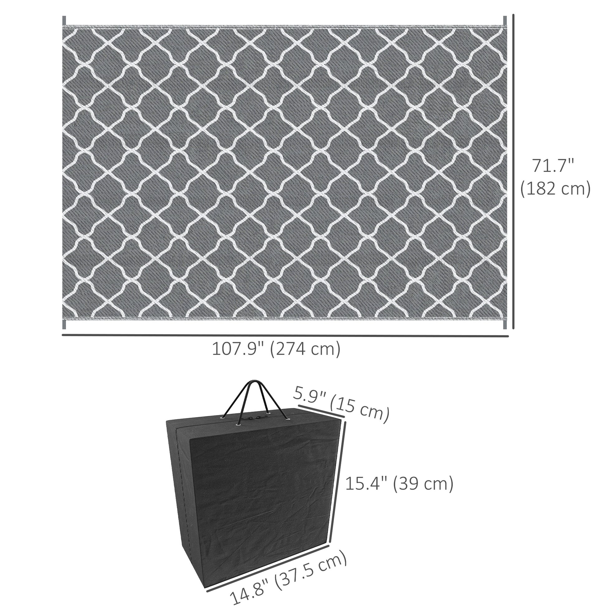 Waterproof Outdoor Rug, 6' x 9' RV Rug Reversible Mat for Backyard, Deck, Picnic, Beach, Camping, Grey & White Net