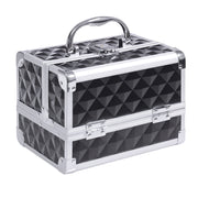 3 Tier Diamond Texture Makeup Train Case Cosmetic Organizer with Mirror, Black