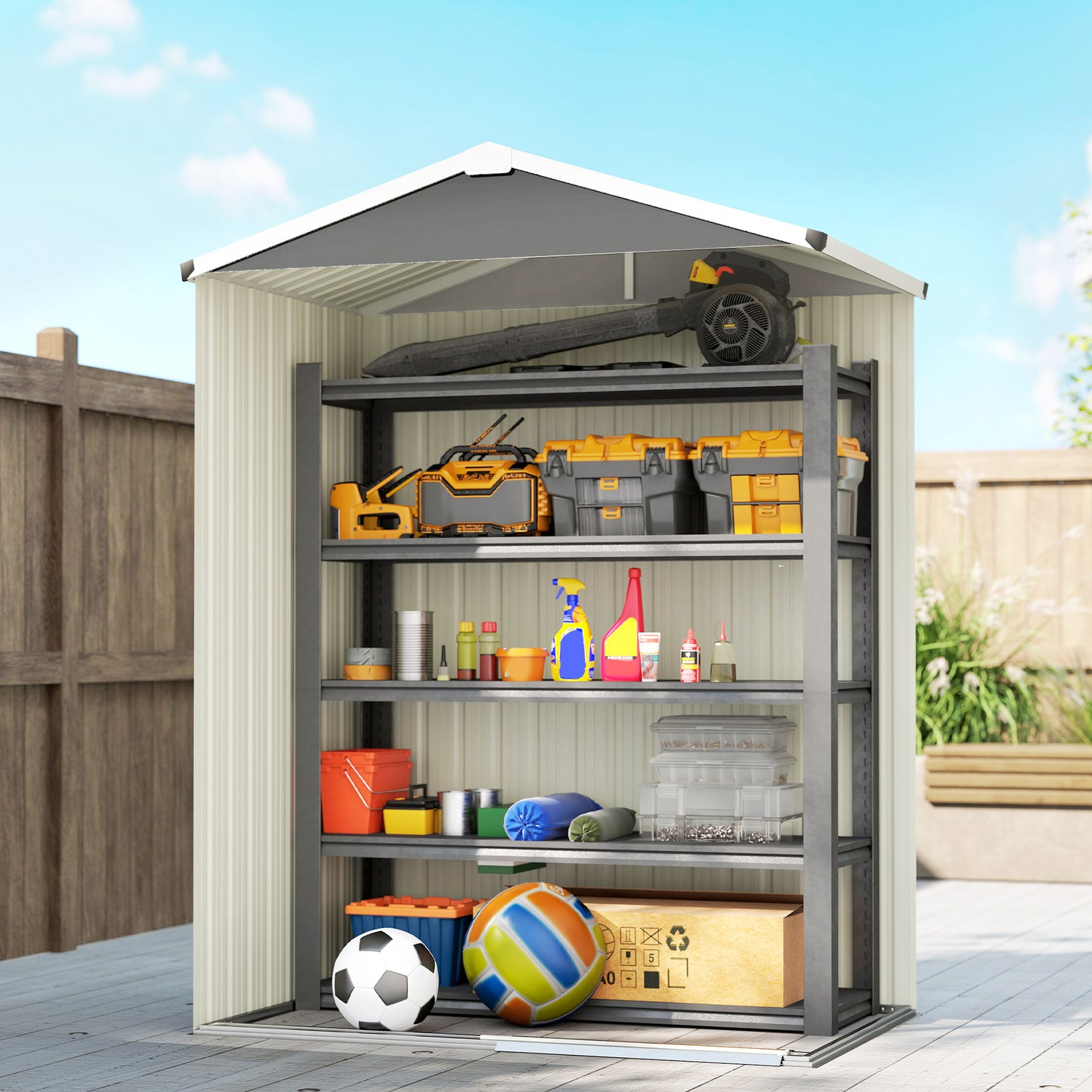 4.5 x 3ft Outdoor Storage Shed, Waterproof Metal Garden Shed with Lockable Door for Backyard, Patio, Lawn, Light Grey