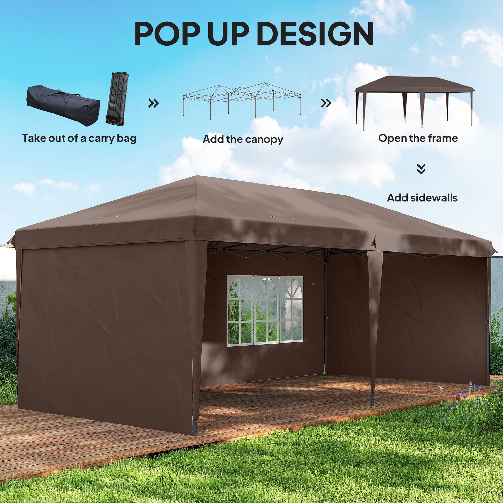 10' x 20' Outdoor Pop Up Canopy Tent Party Tent Instant Shelter W/ Carrying Bag, Coffee