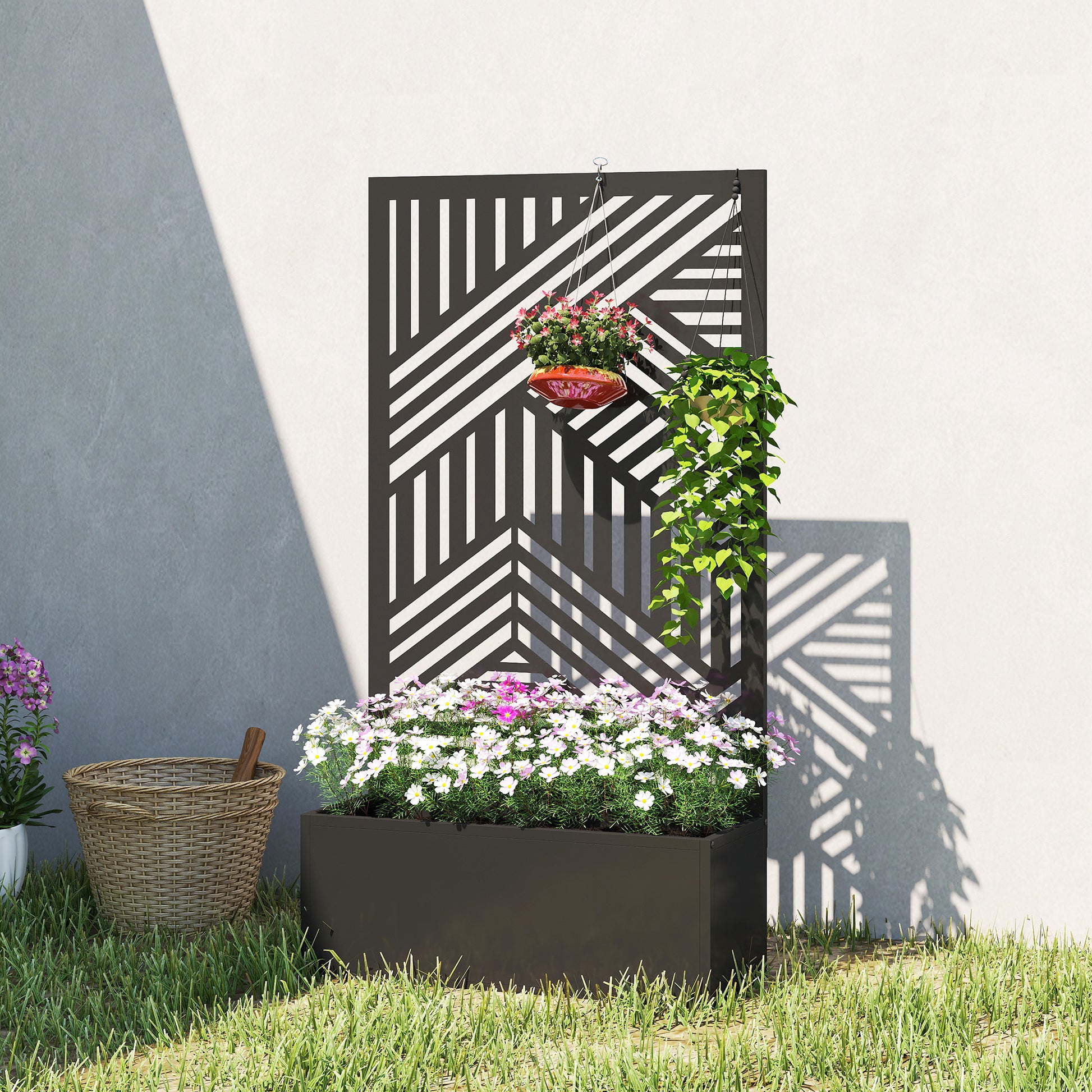 Metal Planter Box with Trellis, 44.5" Raised Garden Bed with Trellis Privacy Screen for Climbing Plants