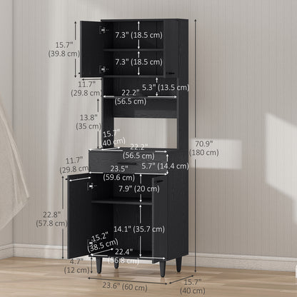 Modern Kitchen Buffet with Hutch Wooden Storage Cupboard with Microwave Counter 2 Cabinet and Drawer for Dining Room Living Room Black