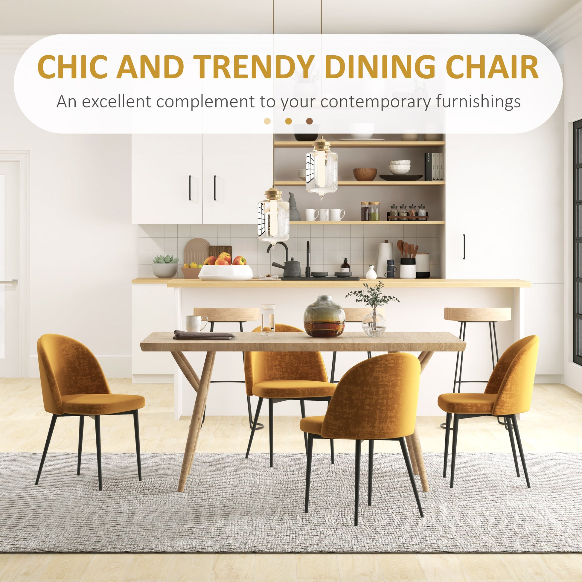 Modern Dining Chairs, Mid-Back Velvet-touch Upholstery Side Chair, Table Chair for Living Room, Dining Room, Yellow, Set of 4