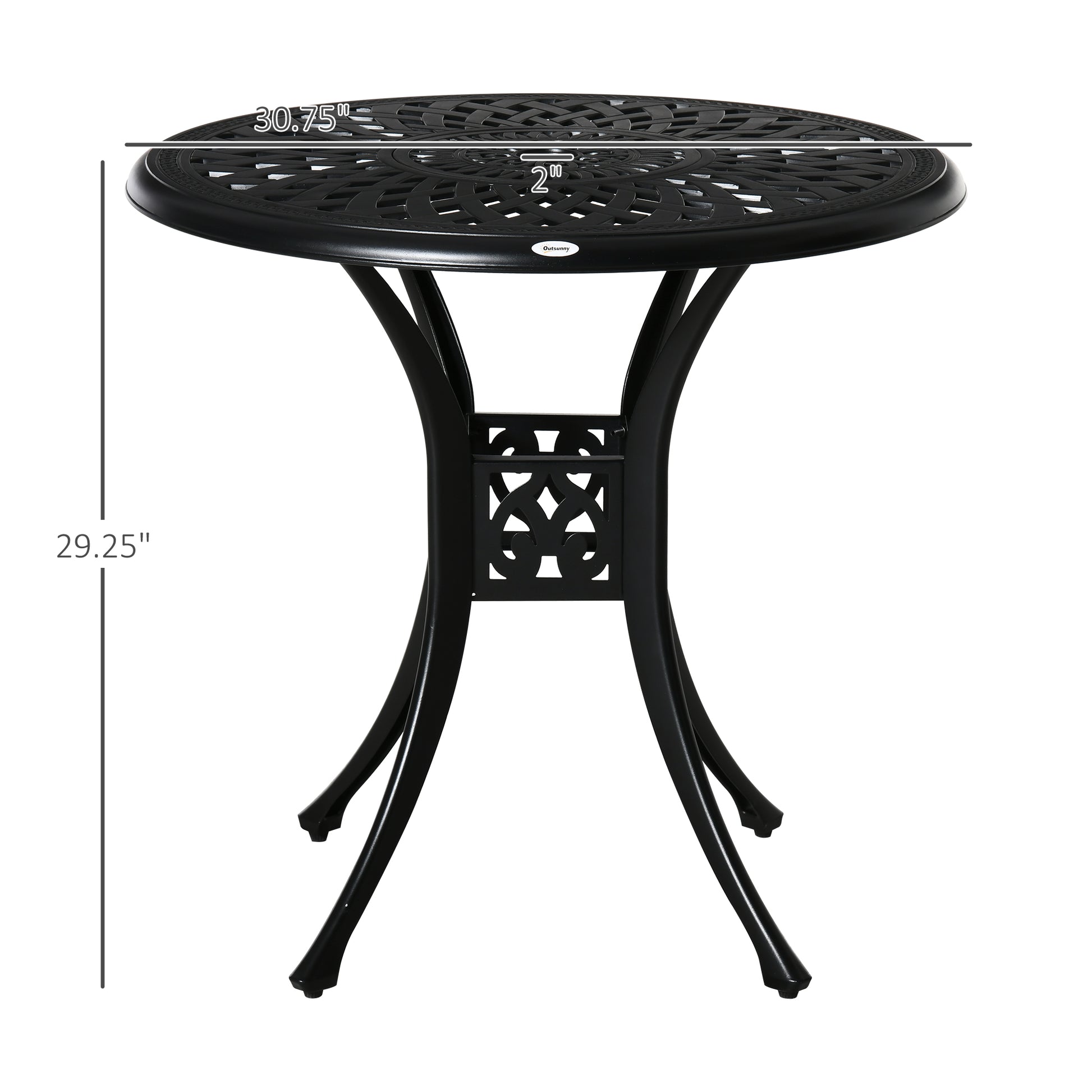 30-inch Round Patio Dining Table with Umbrella Hole Cast Aluminium Outdoor Bistro Table, Black