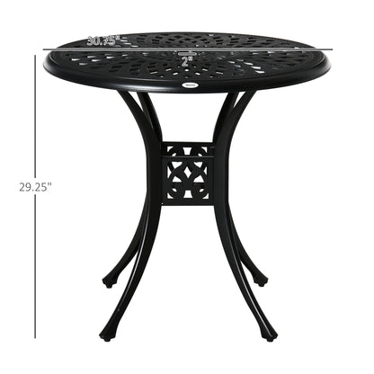 30-inch Round Patio Dining Table with Umbrella Hole Cast Aluminium Outdoor Bistro Table, Black