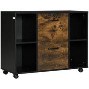 Lateral Filing Cabinet with Wheels and Lockable Drawer, File Cabinet, Mobile Printer Stand with Open Shelves for Letter and A4 Size Documents for Home Office, Rustic Brown