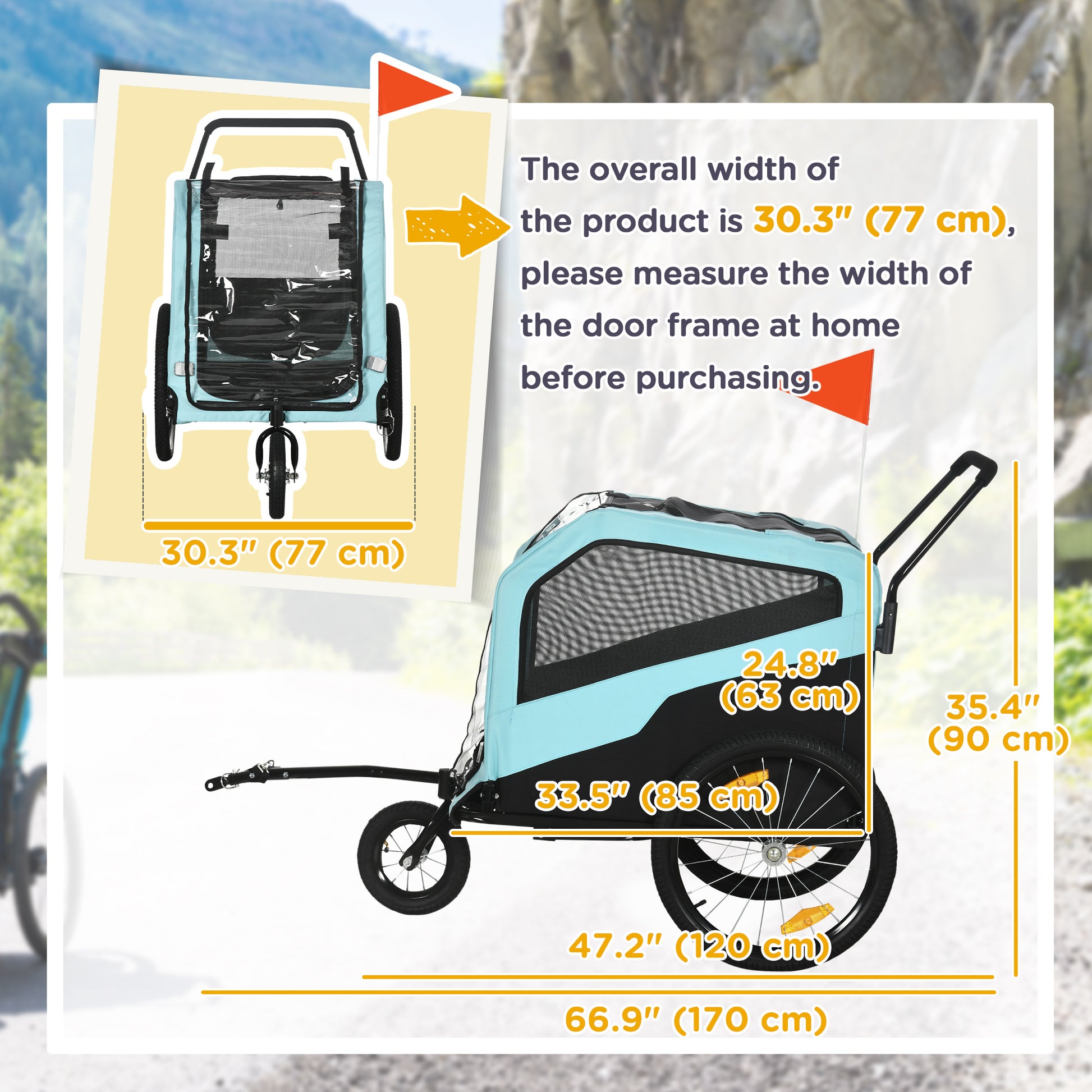 Aosom 2-in-1 Dog Bike Trailer, Pet Stroller with Hitch for Small Medium Large Dogs, Quick-release Wheels, Foot Support, Pet Bicycle, Cart Wagon, Cargo Carrier for Travelling, Blue