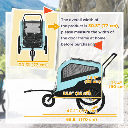 Aosom 2-in-1 Dog Bike Trailer, Pet Stroller with Hitch for Small Medium Large Dogs, Quick-release Wheels, Foot Support, Pet Bicycle, Cart Wagon, Cargo Carrier for Travelling, Blue