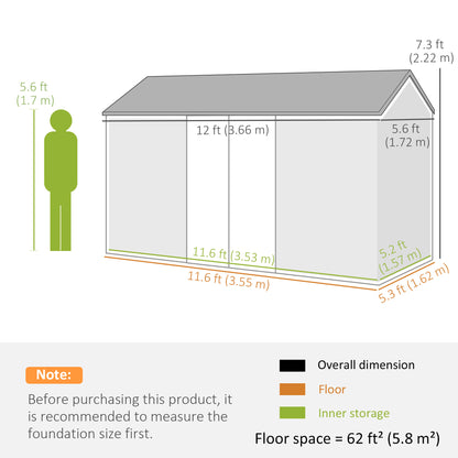 12' x 5.5' Metal Garden Storage Shed, Outdoor Tool Storage House with Lockable Door, Vents, Sloped Roof, Light Grey