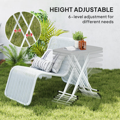 Portable Patio Side Table, Height Adjustable Outdoor Side Table, Folding Balcony Table with Metal Frame, Dark Grey