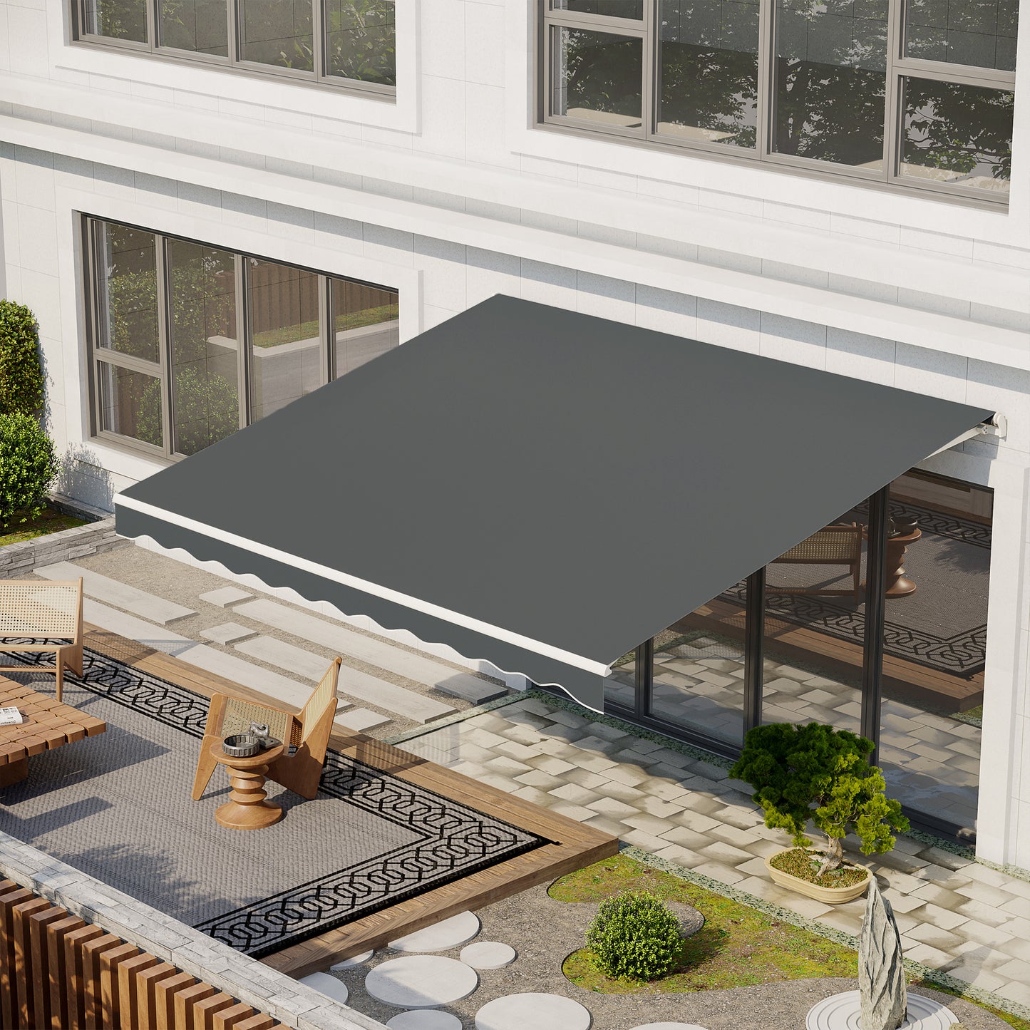 13' x 10' Electric Awning, Retractable Awning Sun Shade Shelter with Remote Controller, Manual Crank Handle and Aluminum Frame, for Deck, Balcony, Yard, Grey