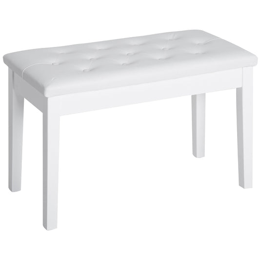 30" Piano Bench with Padded Cushion and Storage, Faux Leather Keyboard Bench with Solid Wood Legs, White