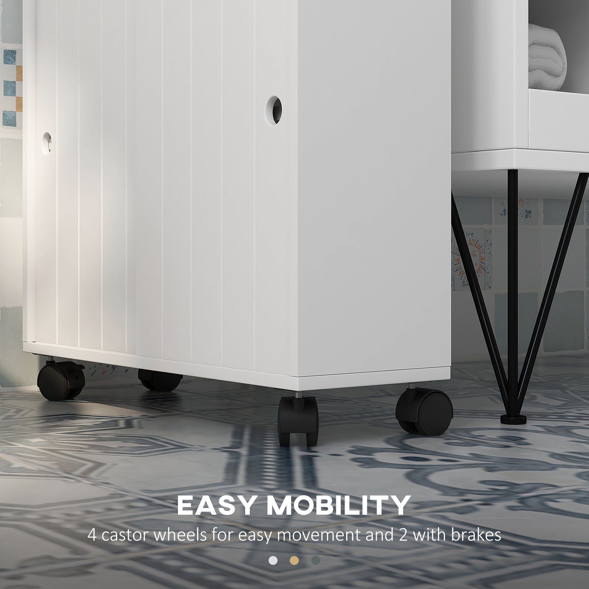 Bathroom Storage Cabinet, Bathroom Cabinet with 4 Rolling Wheels and Paper Holes, 20.5" x 6.75" x 26.5", White