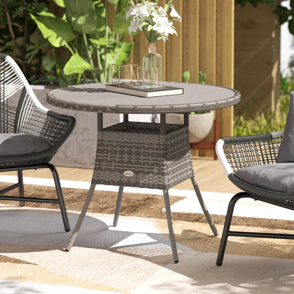 35.4" Outdoor Wicker Dining Table, PE Rattan Patio Furniture with Wood-plastic Composite Top, Grey