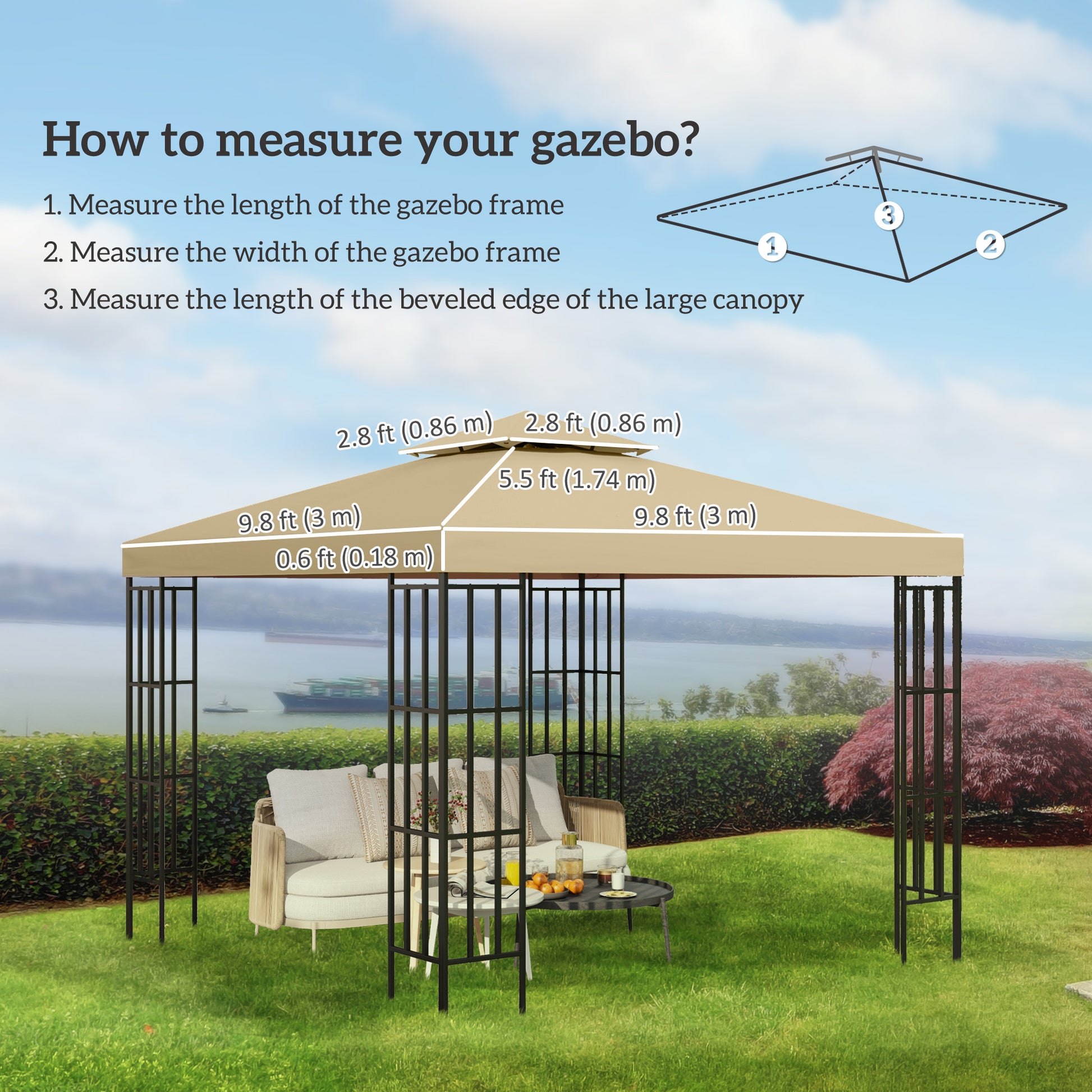 10' x 10' 2-Tier Canopy Replacement Cover Outdoor Garden Gazebo Top Cover, Beige