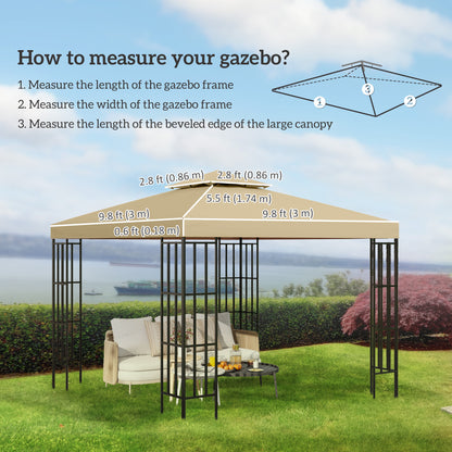 10' x 10' 2-Tier Canopy Replacement Cover Outdoor Garden Gazebo Top Cover, Beige