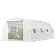 Walk-in Tunnel Greenhouse with 2 Support Rods, Mesh Door, Plant Hot House with PE Cover, 20'x10'x7', White