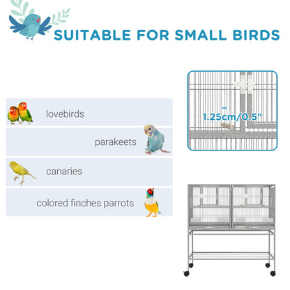 Large Double Rolling Metal Bird Cage Bird House w/ Removable Tray Storage Shelf