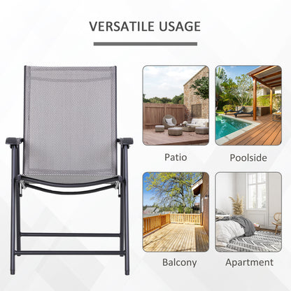 2-Piece Folding Dining Chair Set for Relaxing on Patio, Balcony, or Garden, Comfortable Outdoor Furniture with Armrests, Black