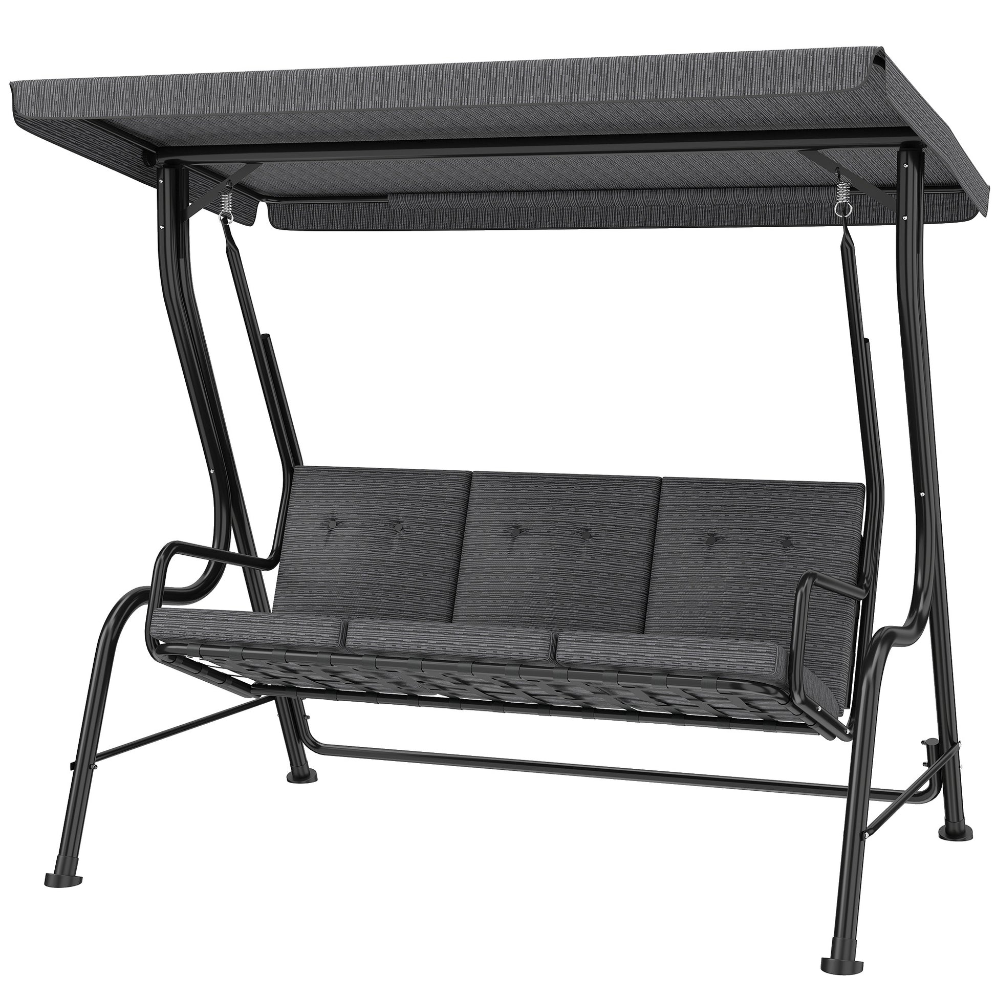 3-Person Porch Swing Chair, Patio Swing Bench with Adjustable Canopy, Removable Thicken Cushion, Black