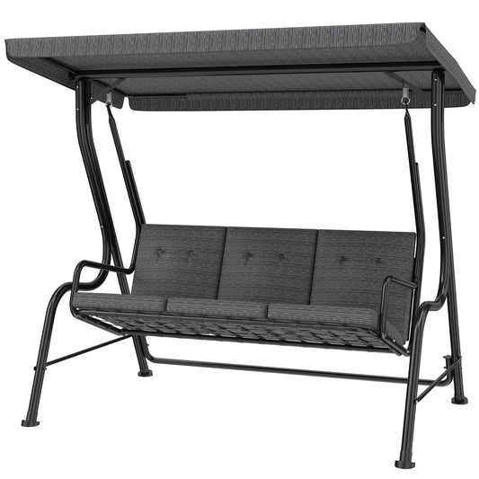 3-Person Porch Swing Chair, Patio Swing Bench with Adjustable Canopy, Removable Thicken Cushion, Black