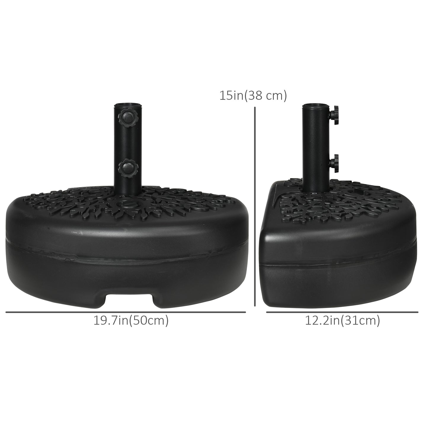 Plastic Half Round Umbrella Base, Sand or Water Filled Half Patio Umbrella Stand Holder 40lb Water or 46lb Sand, Black