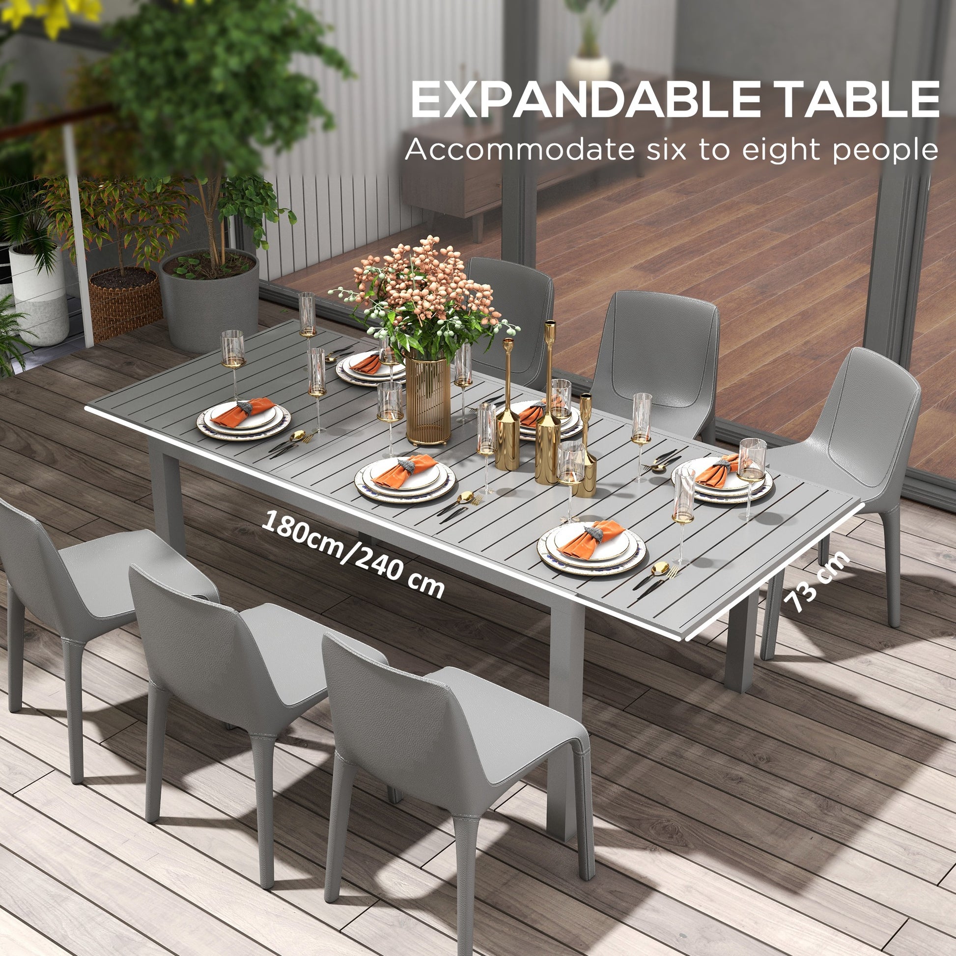 Aluminum Outdoor Dining Table for 6-8 People, Expandable Patio Table for Garden, Lawn, Balcony, Charcoal Grey