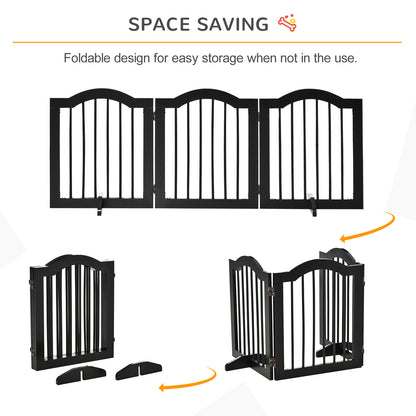 24"H Foldable Dog Gate, 3 Panels Freestanding Pet Gate Barriers Indoor with Support Feet, Puppy Fence for Small Dogs, Black