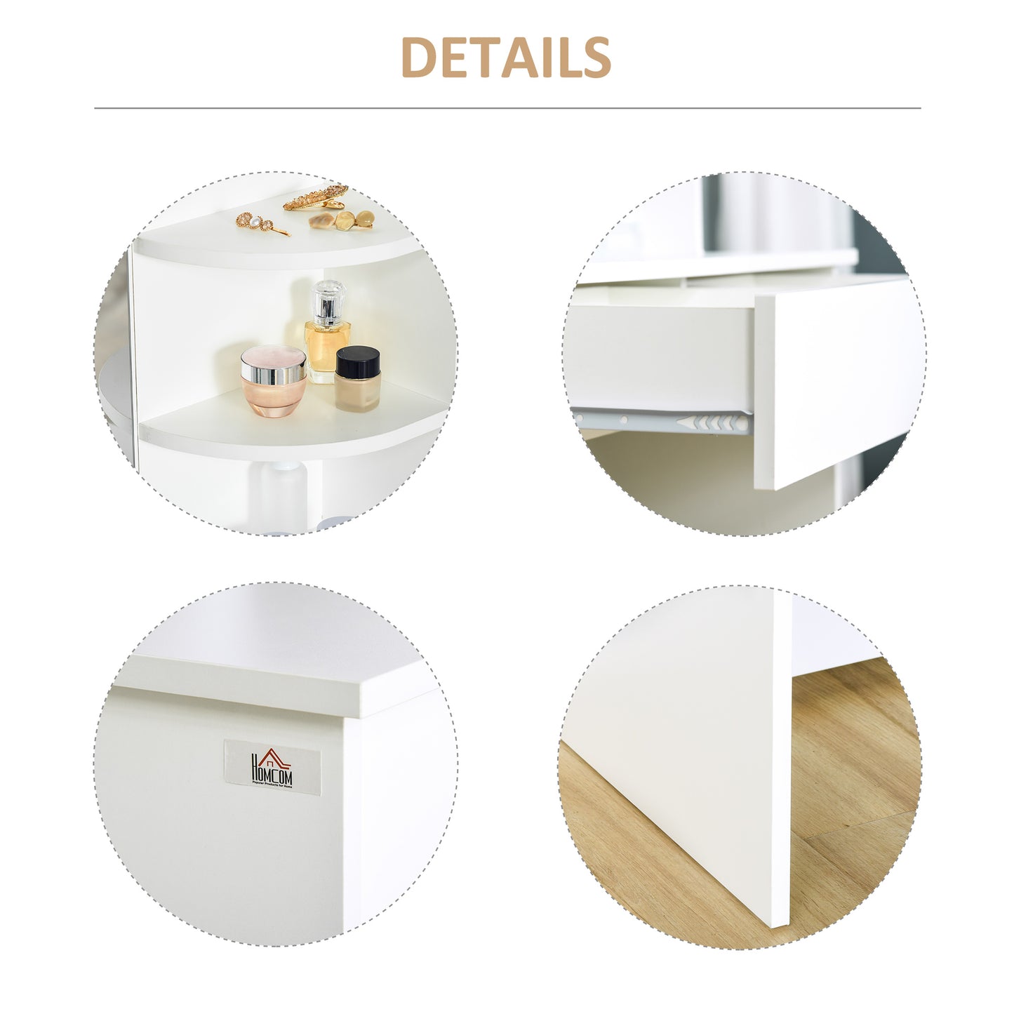 Vanity Desk with Mirror, Makeup Vanity with Open Shelves and Drawer, Dressing Table for Bedroom, White