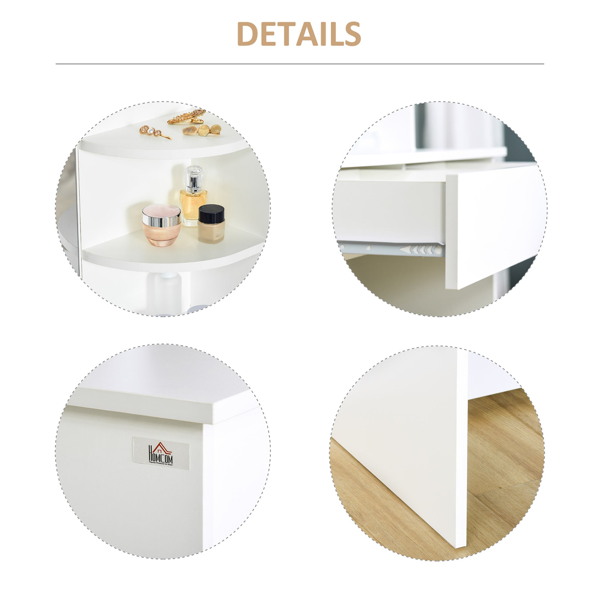 Vanity Desk with Mirror, Makeup Vanity with Open Shelves and Drawer, Dressing Table for Bedroom, White