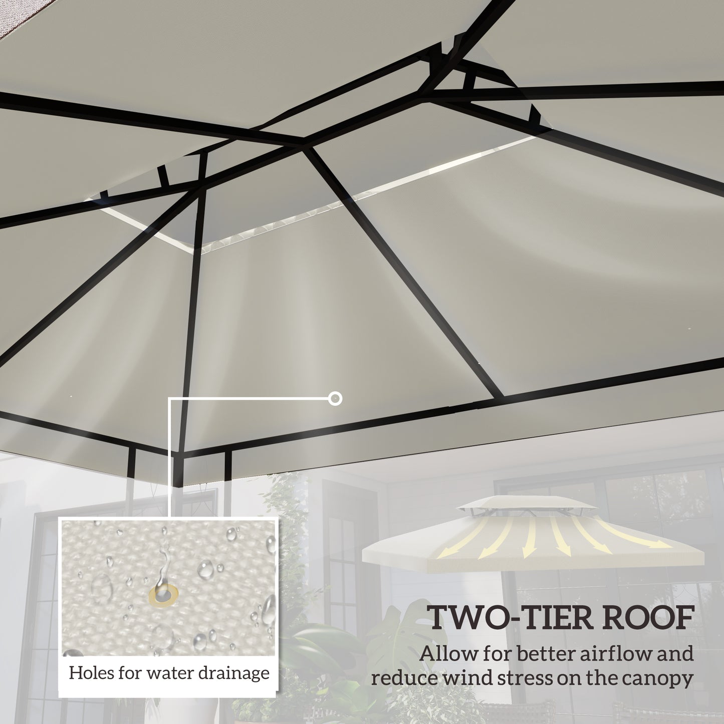13' x 10' Gazebo Replacement Canopy 2 Tier Top UV Cover Pavilion Garden Patio Outdoor, Cream White (TOP ONLY)
