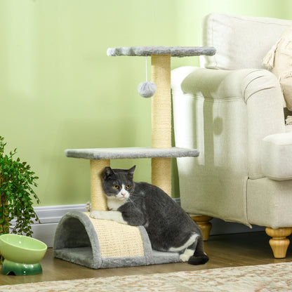 28" Cat Tree with Scratching Post, Pad, Toy Ball for Indoor Cats, Light Grey