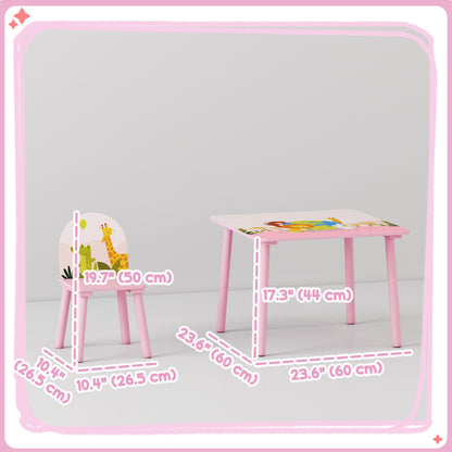 Qaba Kids Table and Chair Set, Toddler Table and 2 Chairs Set for Art, Craft, Reading, Learning, Pink