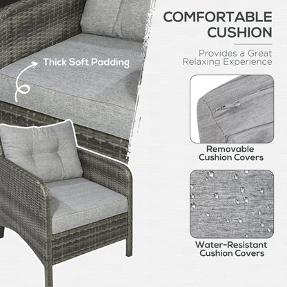 5 Pieces Wicker Patio Furniture Sofa Set Thick Padded Cushions, Outdoor PE Rattan Conversation Coffee Set with Armchairs, Footstools and Glass Top Table, Light Grey