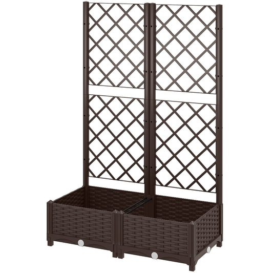 Raised Garden Bed with Trellis, Plastic Raised Flower Bed with Drainage Holes and Drain Plugs, 32" x 16" x 48"