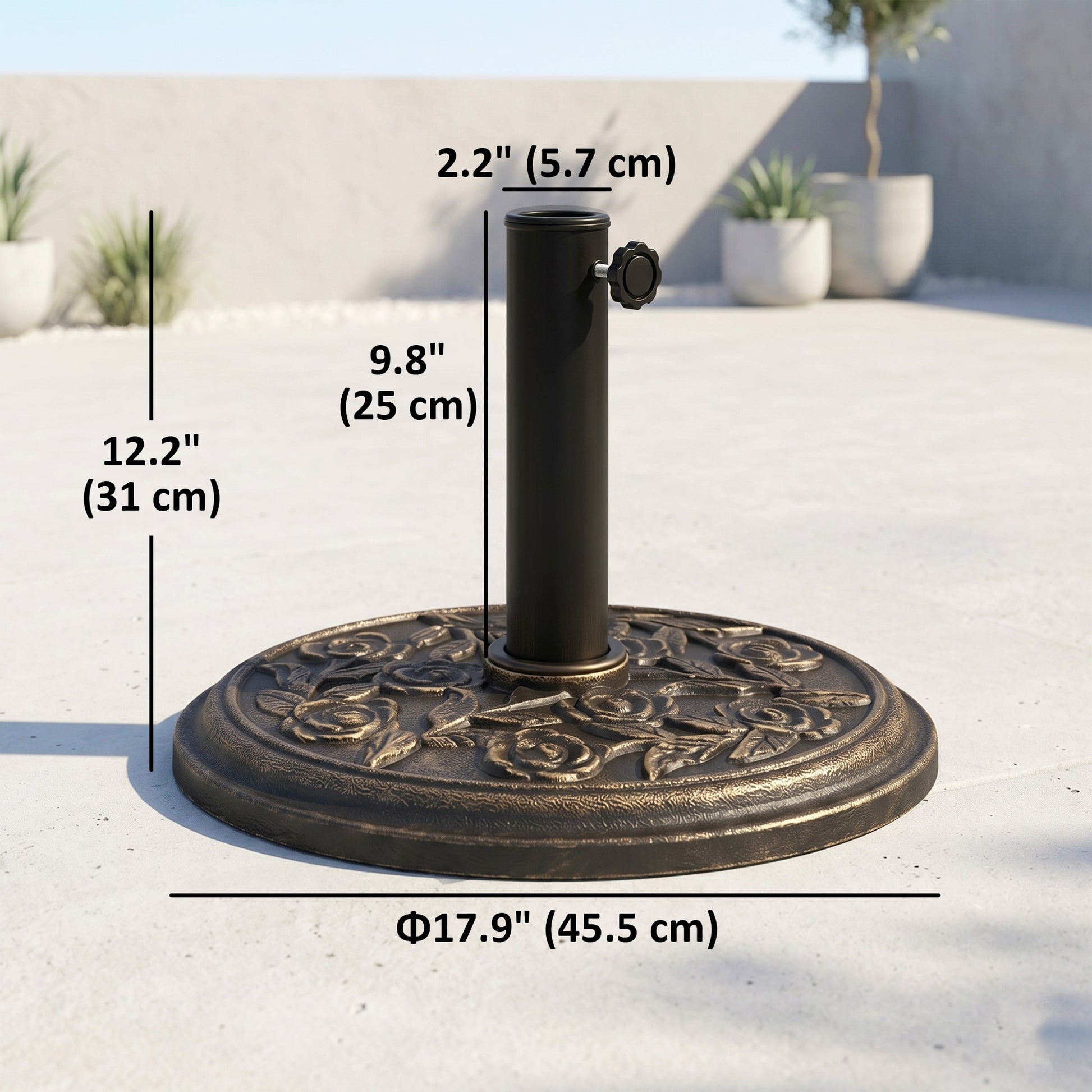 20 lbs Resin Round Patio Umbrella Base 18" Outdoor Decorative Cast Stone Parasol Stand Market Garden Umbrella Holder, Bronze