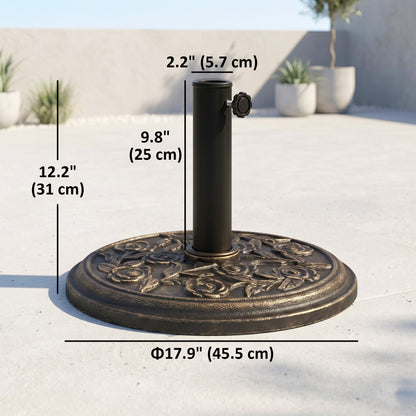 20 lbs Resin Round Patio Umbrella Base 18" Outdoor Decorative Cast Stone Parasol Stand Market Garden Umbrella Holder, Bronze