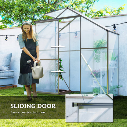 6' x 2.5' Walk-in Polycarbonate Greenhouse Aluminium Green House with Sliding Door, 5-Level Roof Vent, Rain Gutter
