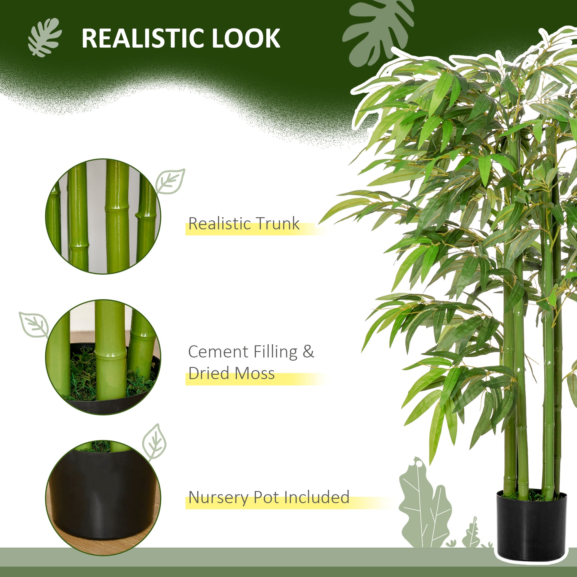 Set of 2 4.5FT Artificial Bamboo Tree Faux Decorative Plant in Nursery Pot for Indoor Outdoor Décor