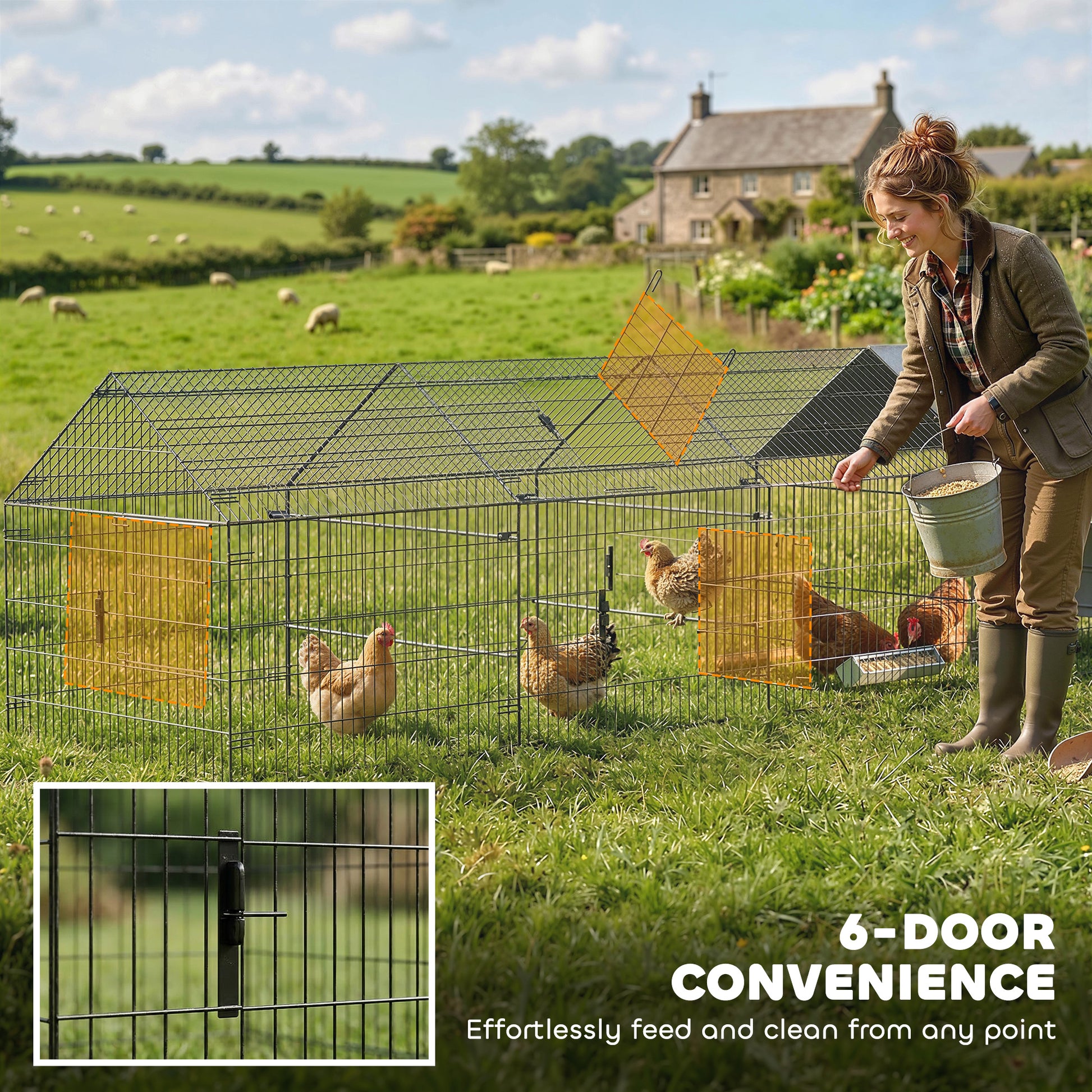 Metal Chicken Coop with UV-Resistant Cover for Hens, Rabbits, Ducks, Geese, 168.5" x 42.1" x 43.7", Grey
