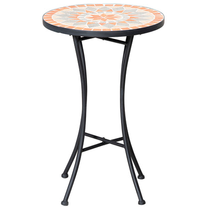 Mosaic Patio Table, Round Coffee Table with Metal Frame, Garden Furniture for Outdoor, Poolside, Yellow & Grey